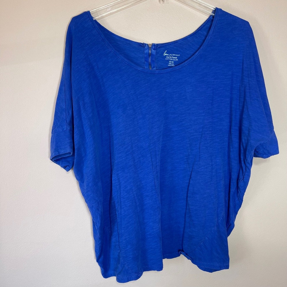 Lane Bryant‎ Cool & Casual Royal Blue Cotton Slub Top Back Zip Plus Size 22/24